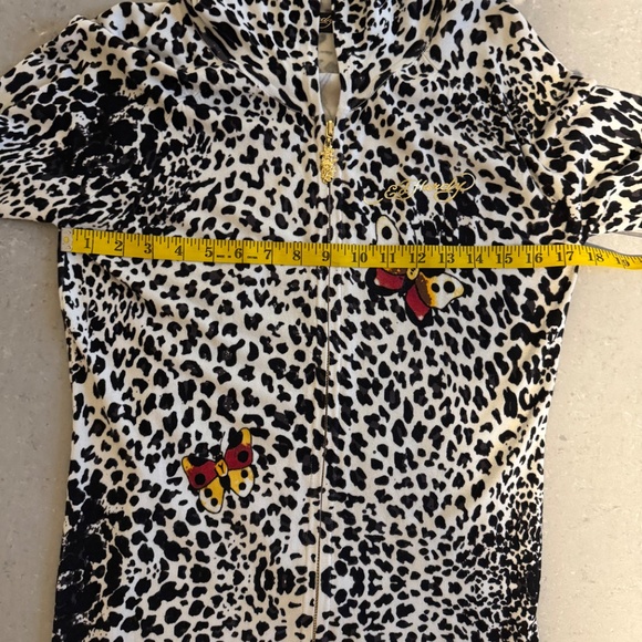 Ed Hardy Leopard Print Cardigan with Floral and Butterfly Accents - Picture 8 of 9